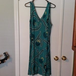 LOFT green floral swing dress with tie waist